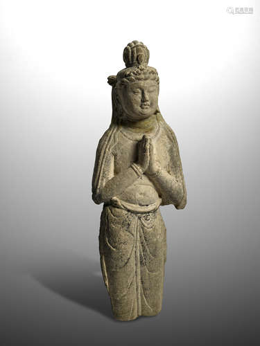 A PALE GREY LIMESTONE TORSO OF A BODHISATTVA