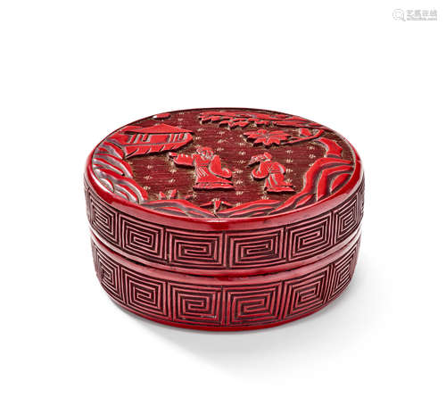 A cinnabar lacquer small cylindrical box and cover