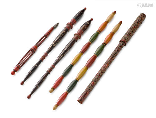 Six lacquer writing brushes