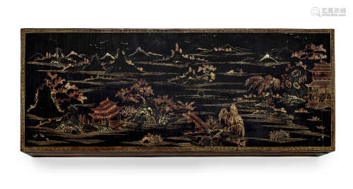 A massive gilt-painted black lacquer rectangular box and fla...