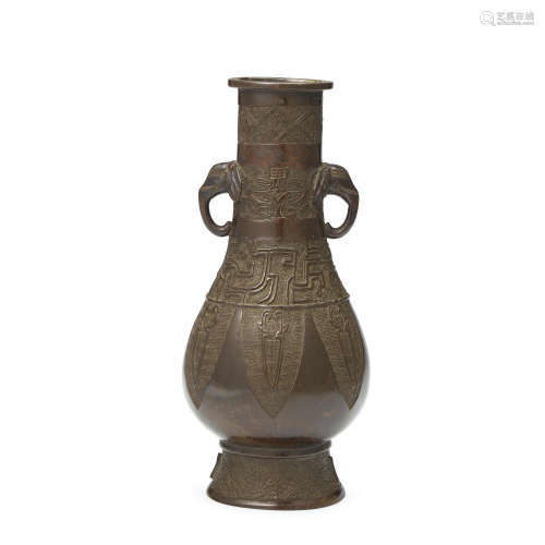 A well-cast archaistic bronze pear-shaped vase