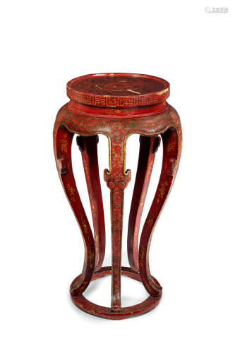 A red lacquer and gilt five-legged pedestal stand
