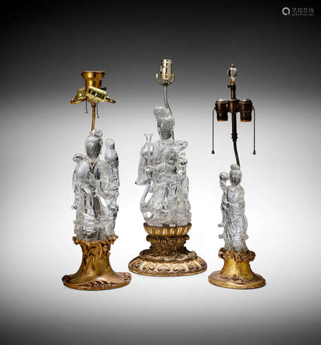 THREE ROCK CRYSTAL FIGURES