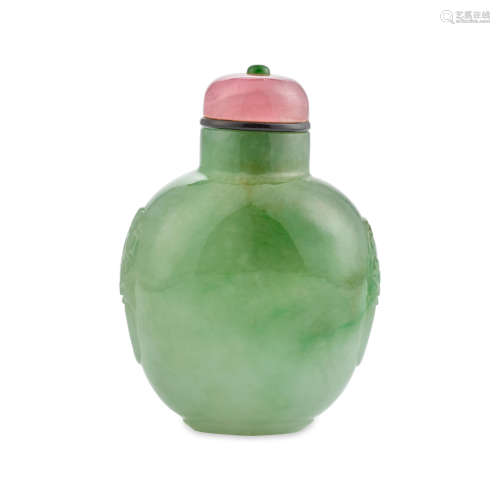 An emerald and apple-green Jadeite bottle