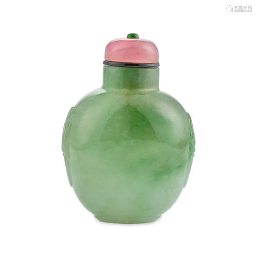 An emerald and apple-green Jadeite bottle