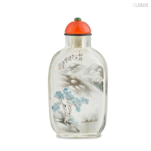 An inside-painted 'fish and landscape' Glass snuff bottle