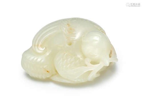 A superb White jade carving of a 'quail with millet'