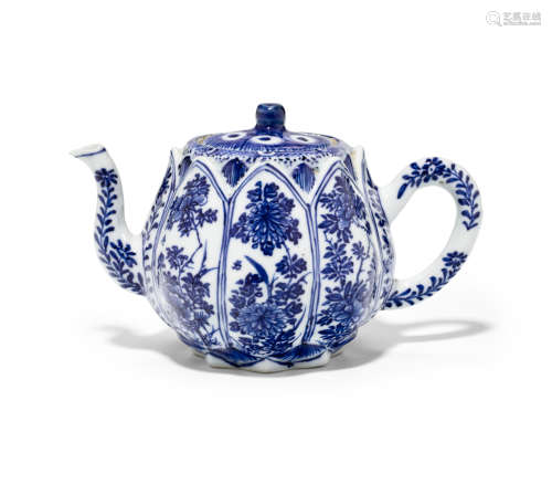 A rare blue and white lobed teapot and cover