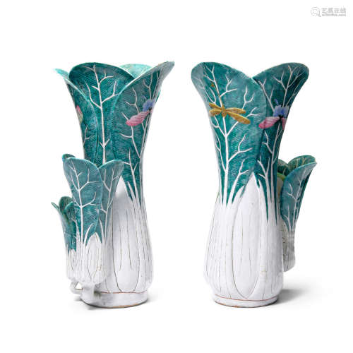 A pair of large unusual 'cabbage-form' tall vases