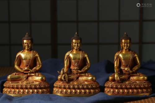 Chinese Bronze Gilded Buddha Statues (Three Statues)