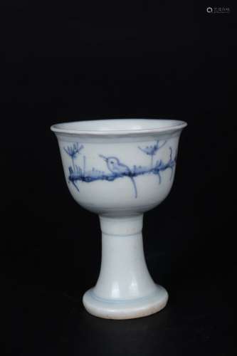 Chinese Qing Dynasty Blue And White Porcelain Stem Cup