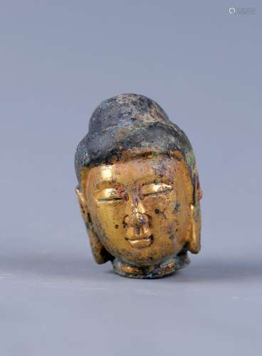 Chinese Bronze Gold Gilded Head Of Buddha