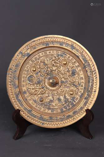 Chinese Bronze Gold Gilded Mirror