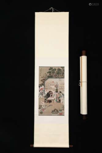 Chinese Painting Of Figure Story On Silk - Yu Zhiding