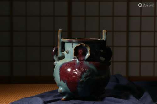 Chinese Song Dynasty Jun Wave Porcelain Tripod Incense Burne...