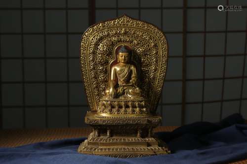 Chinese Qing Dynasty Qianlong Bronze Gold Gilded Buddha Stat...