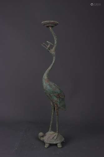 Chinese Bronze Gold Gilded Crane Lamp