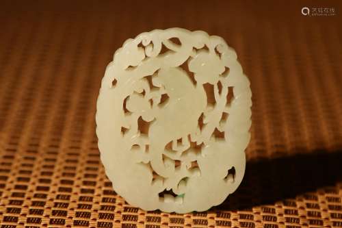 Chinese White Jade Hollowed Pendant