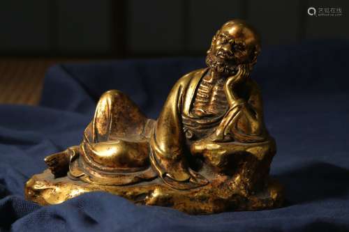 Chinese Bronze Gold Gilded Sleeping Luohan