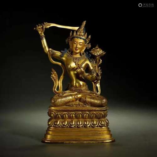 Chinese Bronze Gold Gilded Buddha Statue