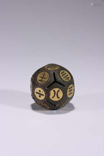 Chinese Bronze Gold Gilded Dice