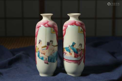 Chinese Pair Of Qing Dynasty Yongzheng Famille Rose Porcelai...