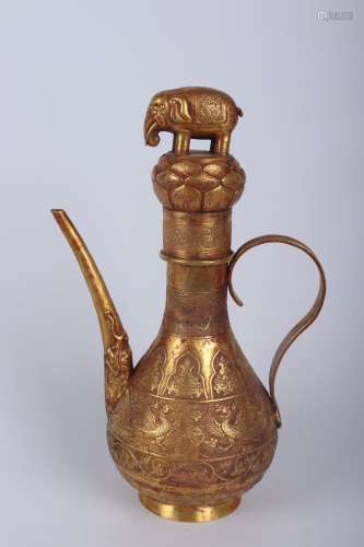 Chinese Bronze Gold Gilded Flagon