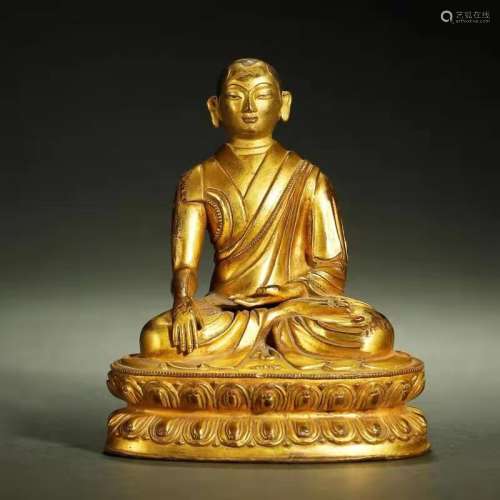 Chinese Bronze Gold Gilded Master Statue