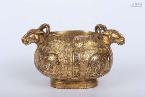 Chinese Bronze Gold Gilded Vessel