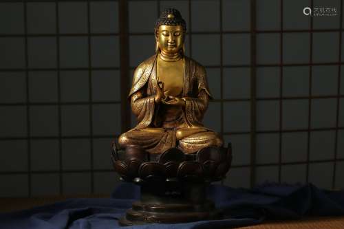 Chinese Ming Dynasty Yongle Bronze Gold Gilded Buddha Statue