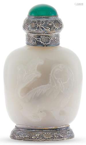 A Chinese Carved White Jade Snuff Bottle