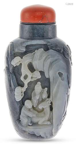 A Chinese White and Gray Jade Snuff Bottle