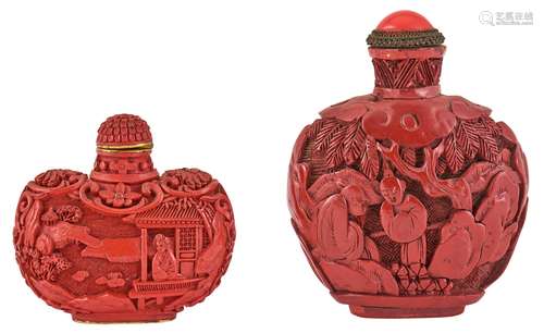 Two Chinese Cinnabar Lacquer Snuff Bottles