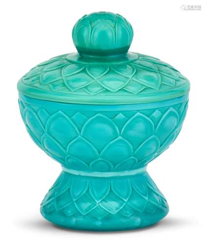 A Chinese Turquoise Peking Glass Stembowl and Cover