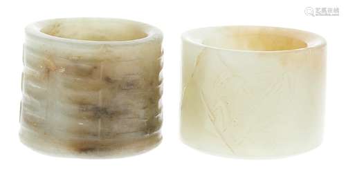 Two Chinese Carved Jade Thumb Rings