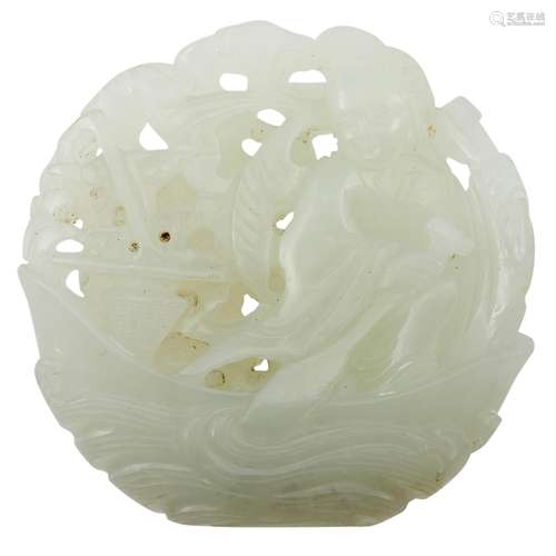 A Chinese White Jade Circular Plaque