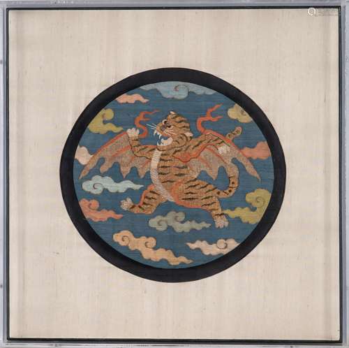 A Chinese Kesi Silk 'Flying Tiger' Roundel