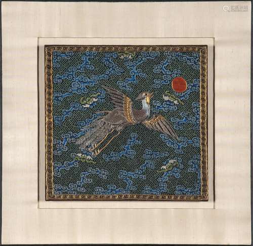 A Chinese Embroiderd Silk 'Silver Pheasant' Rank B...