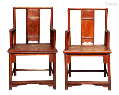 A Pair of Chinese Huanghuali and Burlwood Armchairs