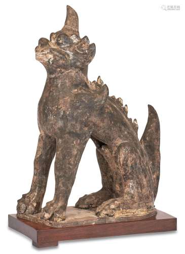 A Chinese Gray Pottery Figure of a Guardian Beast