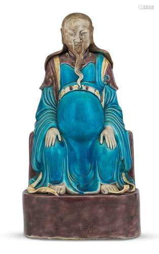 A Chinese Fahua-Glazed Biscuit Porcelain Figure of Zhenwu