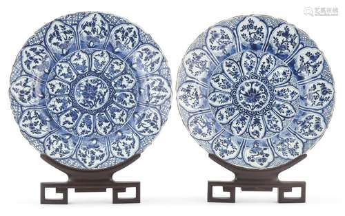 A Large Pair of Chinese Blue and White Porcelain 'Lotus...