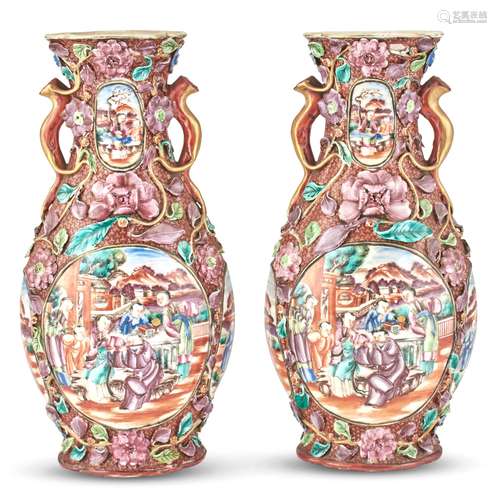 A Pair of Chinese Enameled Porcelain Export Vases