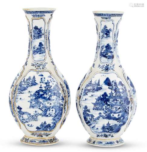 A Pair of Chinese Blue and White Porcelain Export Vases