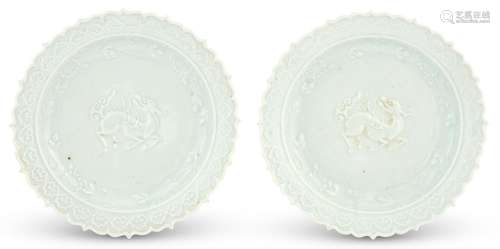 A Pair of Chinese Molded White Porcelain Plates