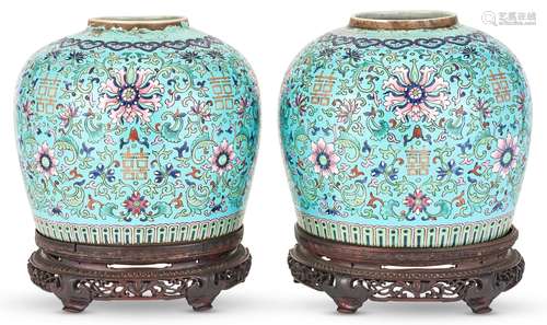 A Pair of Chinese Enameled Porcelain Jars