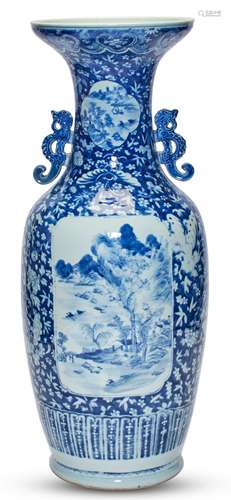 A Large Chinese Blue and White Porcelain Vase Qing Dynasty O...