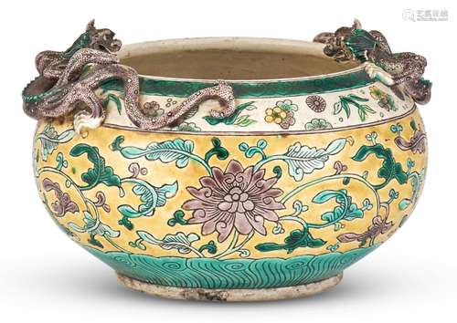 A Chinese Porcelain Censer with Qilong Handles