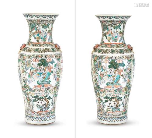 A Pair of Chinese Famille Verte Porcelain Vases