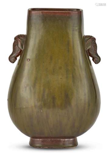 A Chinese Faux Bronze Glazed Porcelain Hu Vase